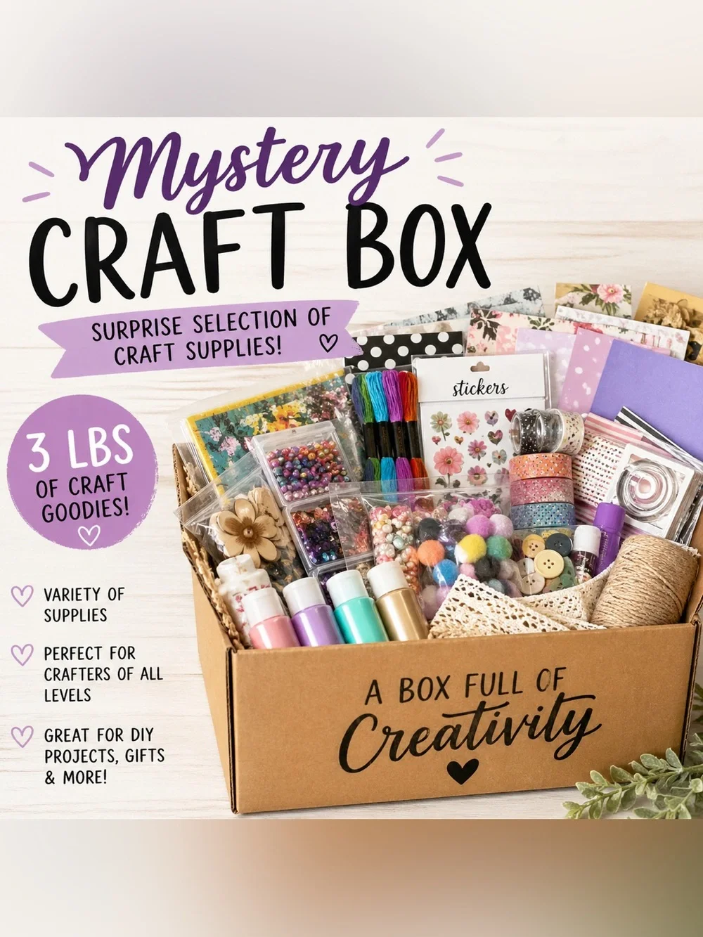 3lb Mystery Craft Box DIY Supplies Bundle Beads Stickers Paint Scrapbook & More!